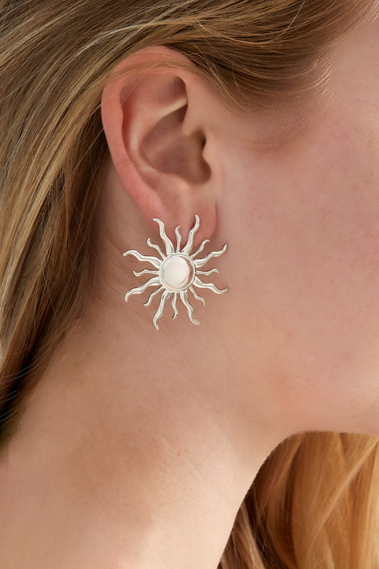 Large Gold Sun Stud Earrings by Kataleya