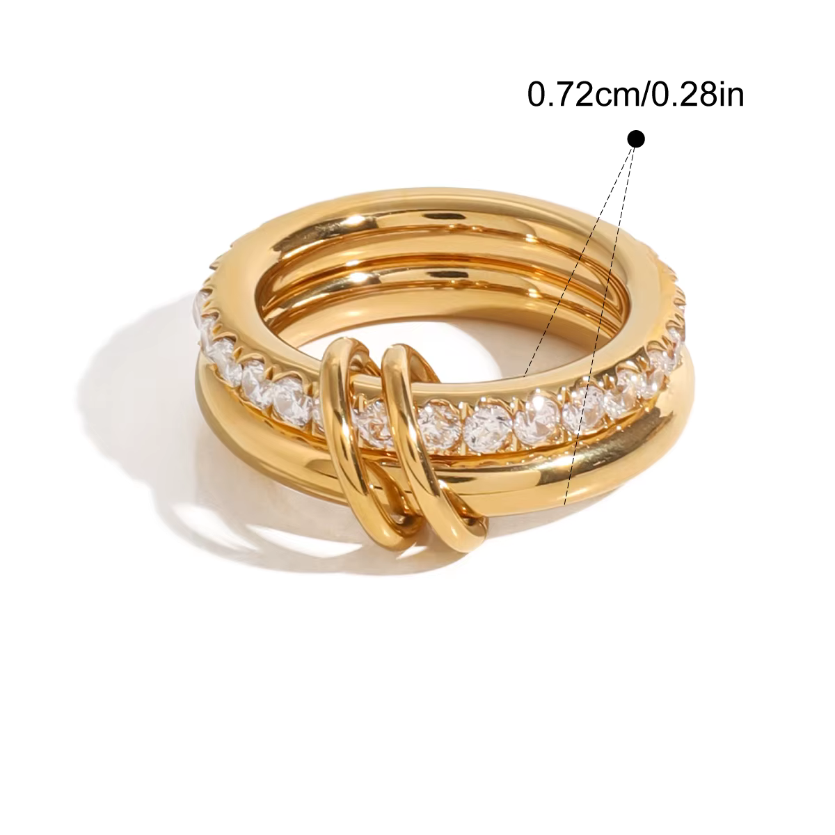 Crystal Stack Rings - two gold ring bands, one with zirconia stones, connected together - Kataleya Jewellery