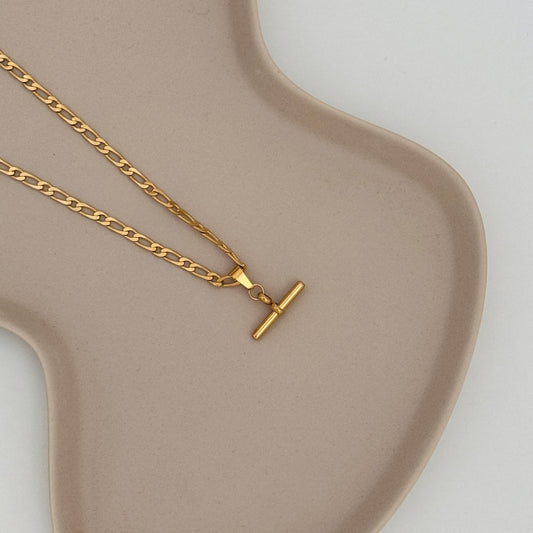 Long Gold T-Bar Necklace by Kataleya