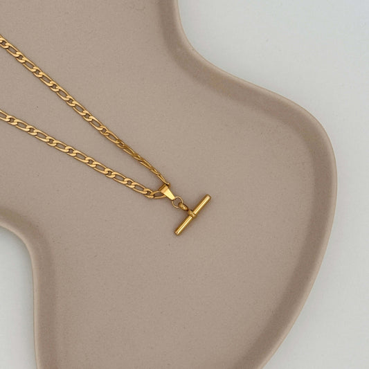 Long Gold T-Bar Necklace by Kataleya