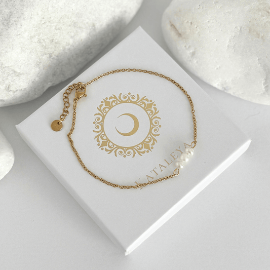 Maia Dainty Pearl Anklet-Three Pearls On A Dainty Gold Chain by Kataleya Jewellery