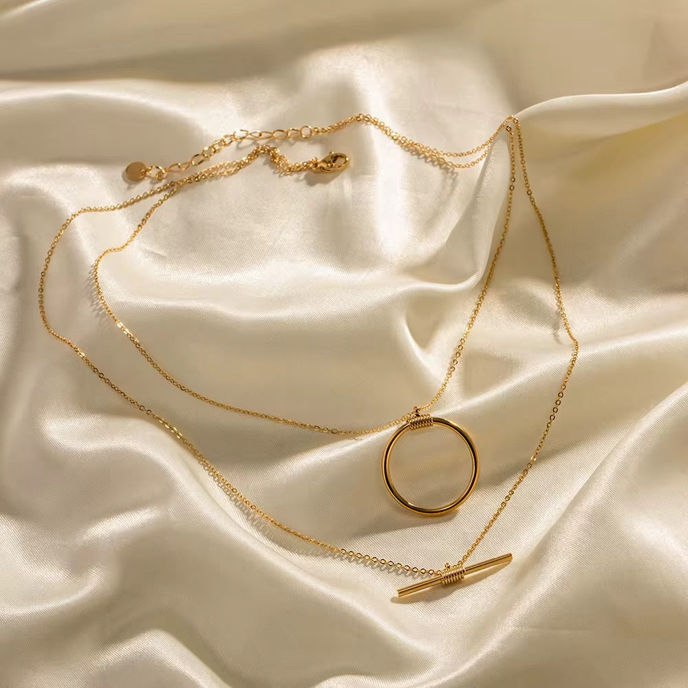 Gold Layered T-Bar Necklace by Kataleya