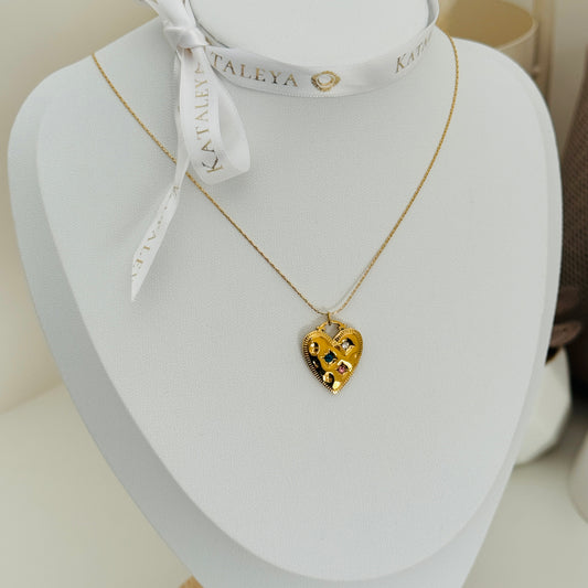 Colourful Zirconia Gold Heart Pendant Necklace by Kataleya