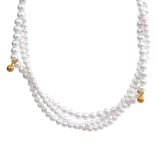 Layered pearl necklace chocker with accented gold beads by Kataleya Jewellery