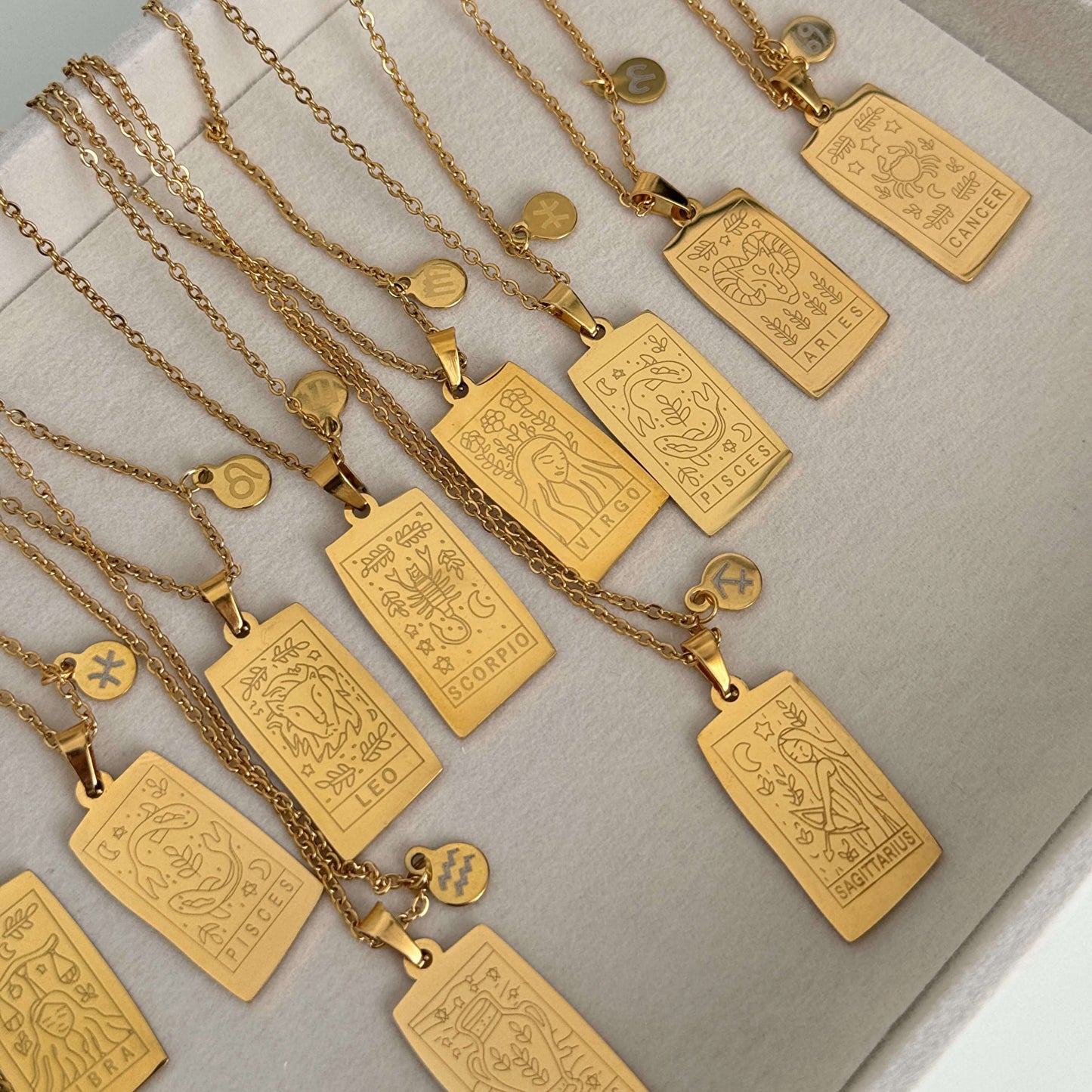 Zodiak Start Sign Rectangular Gold Pendant Necklace by Kataleya