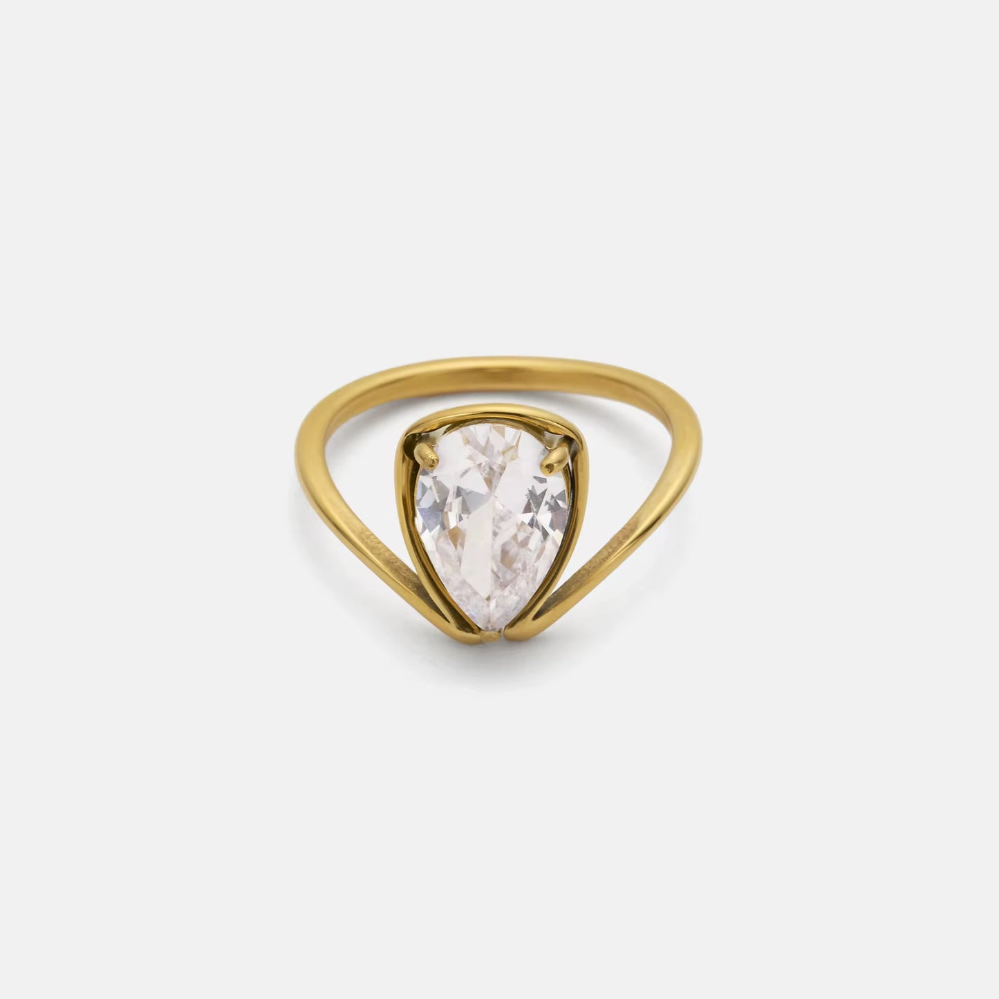 Alma Teardrop Zircon Gold Ring by Kataleya.