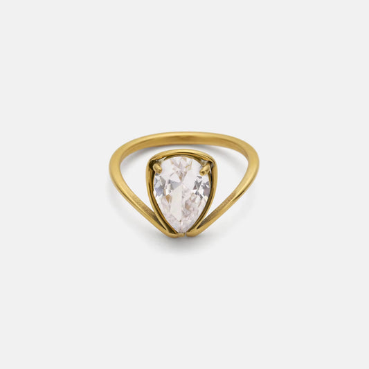 Alma Teardrop Zircon Gold Ring by Kataleya.