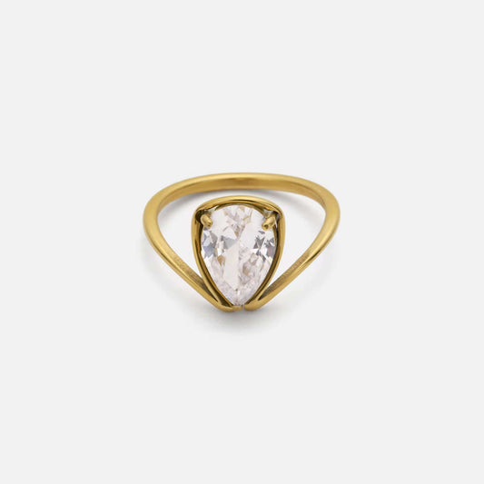 Alma Teardrop Zircon Gold Ring by Kataleya.