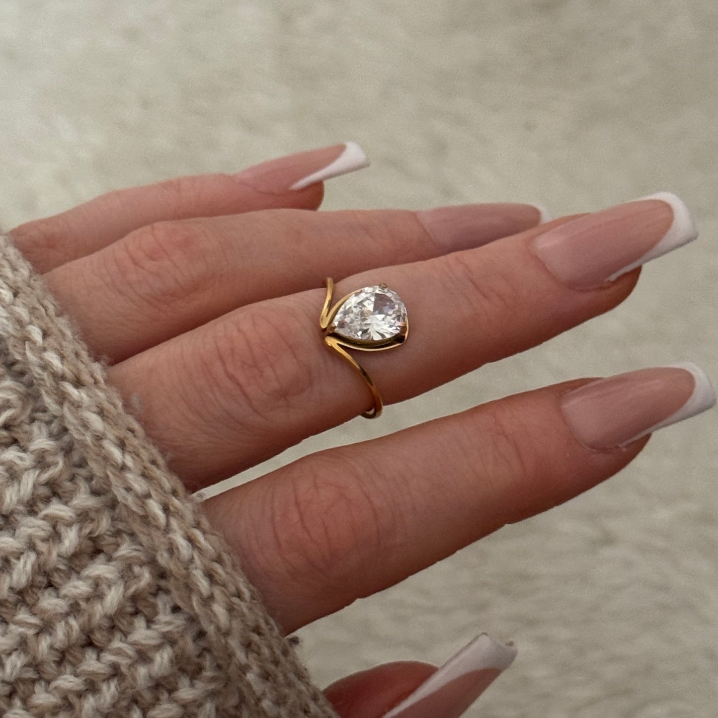 Alma Teardrop Zircon Gold Ring by Kataleya.