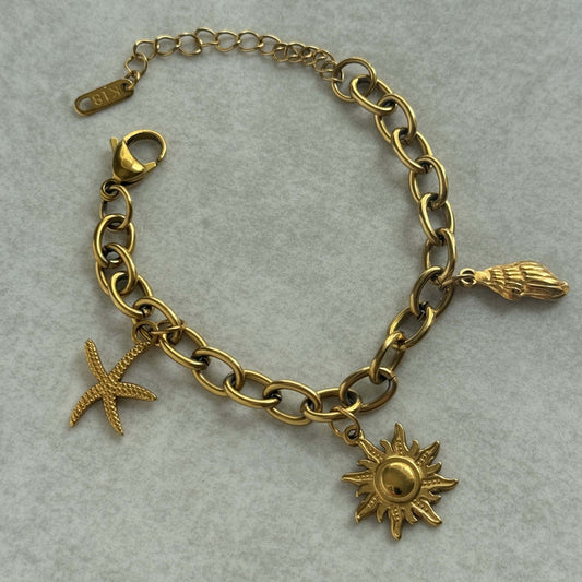 Cable Chain Bracelet with Charms In Gold - Kataleya