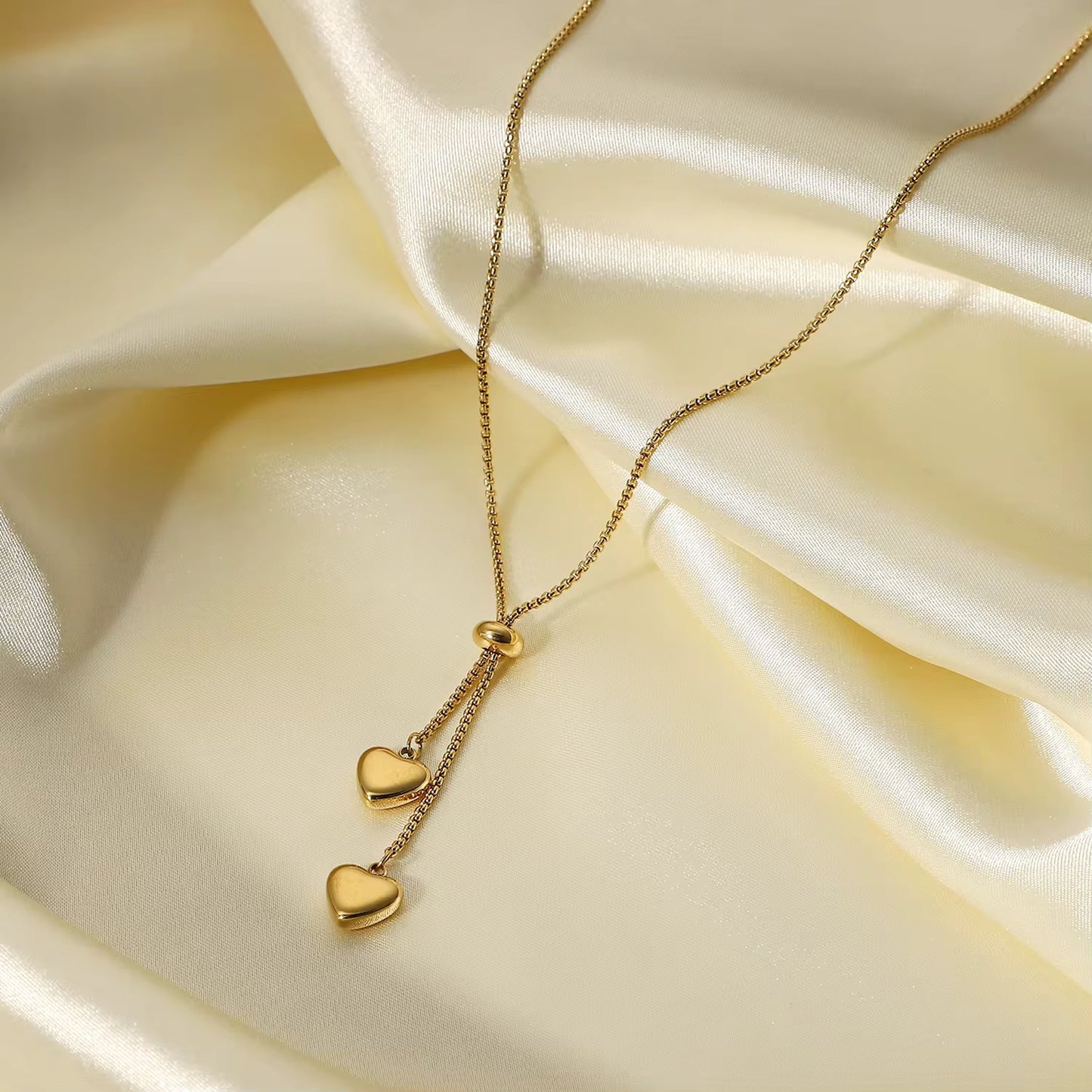 Double Love Hearts Gold Necklace by Kataleya