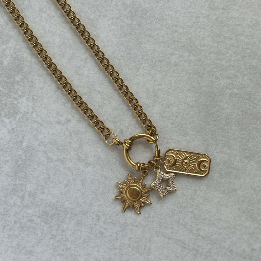 Gold Cuban Chain Charm Necklace Anchor Clasp - Kataleya
