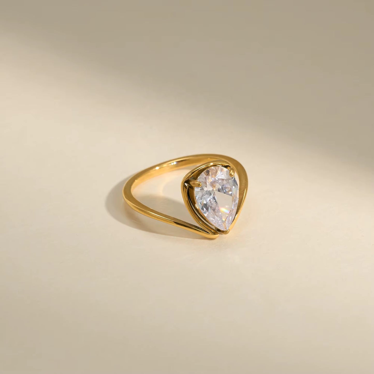 Alma Teardrop Zircon Gold Ring by Kataleya.