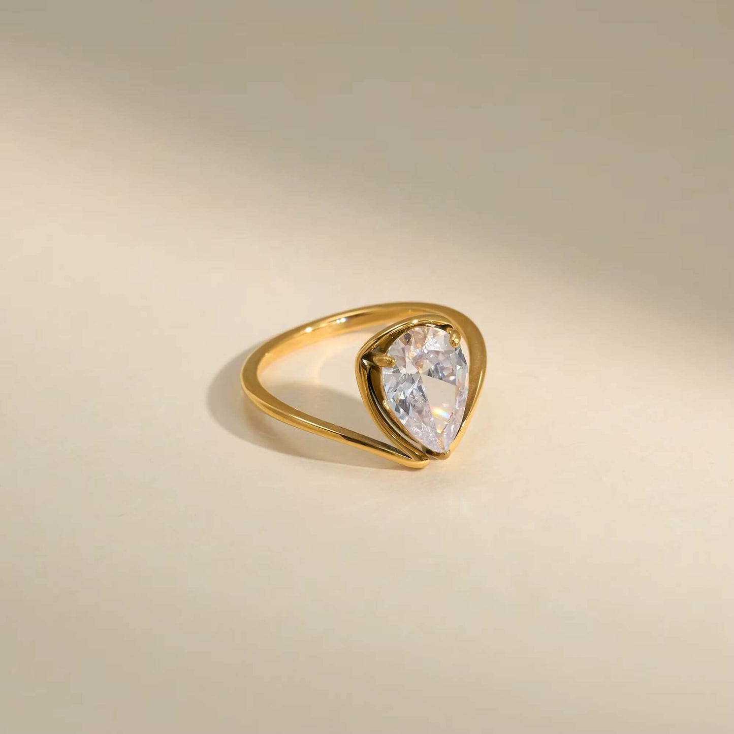Alma Teardrop Zircon Gold Ring by Kataleya.