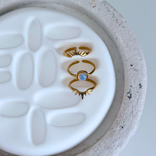 Solara Ring Set | Gold Sun & Opalite Stacking Rings