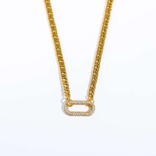 CZ Carabiner Pendant Gold Curb Chain Necklace Choker - Kataleya