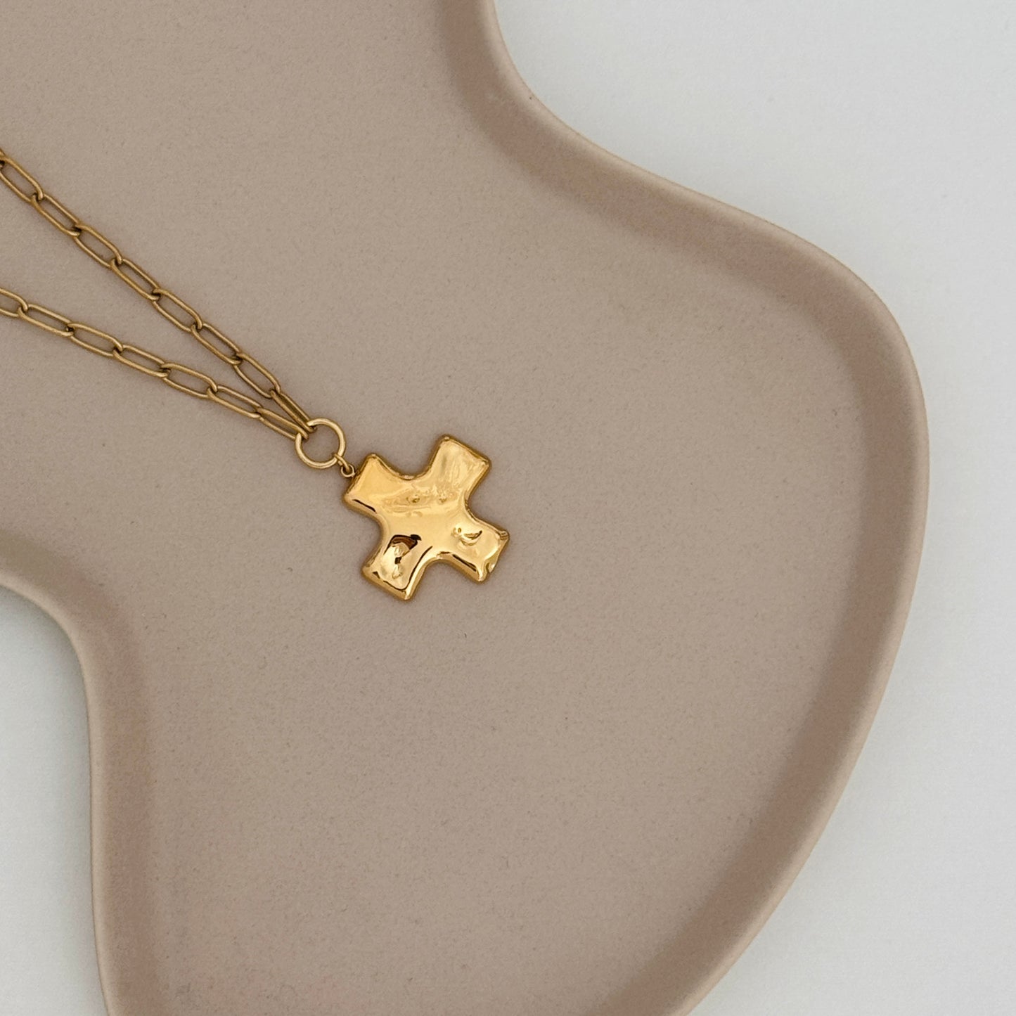 Hammered Gold Cross Pendant Necklace by Kataleya