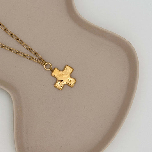 Hammered Gold Cross Pendant Necklace by Kataleya
