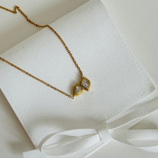 Irregular 2 Leaf Zircon Necklace in Gold by Kataleya