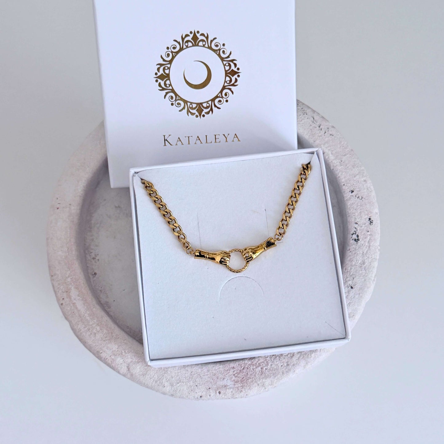 Layered Gold Necklace Set displayed in a gift box from Kataleva, showcasing its elegant design and style.
