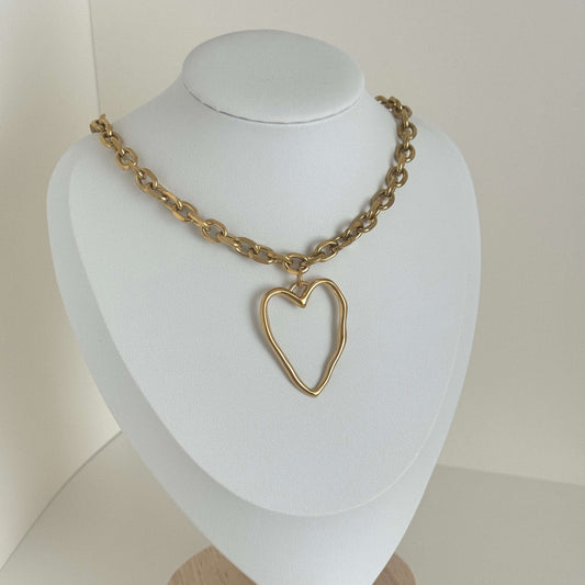 Chunky Heart Pendant Chain Necklace Gold - Kataleya