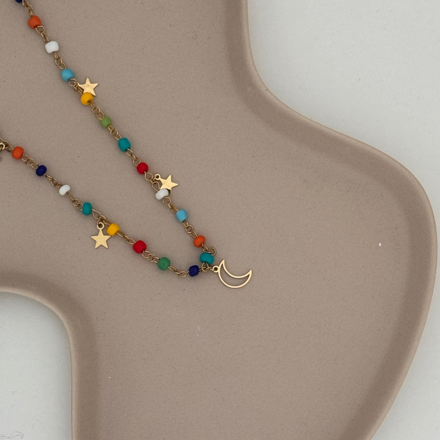 Colourful Beaded Moon and Star Necklace - Kataleya