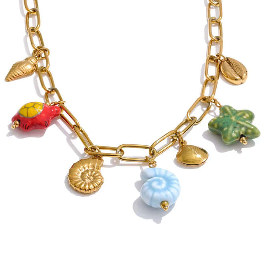 Hawaii Multi-charm Multicolour Gold Necklace by Kataleya Jewellery.