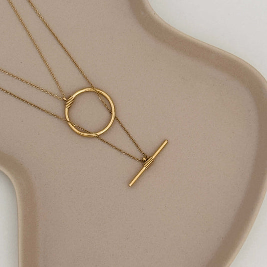 Gold Layered T-Bar Necklace by Kataleya