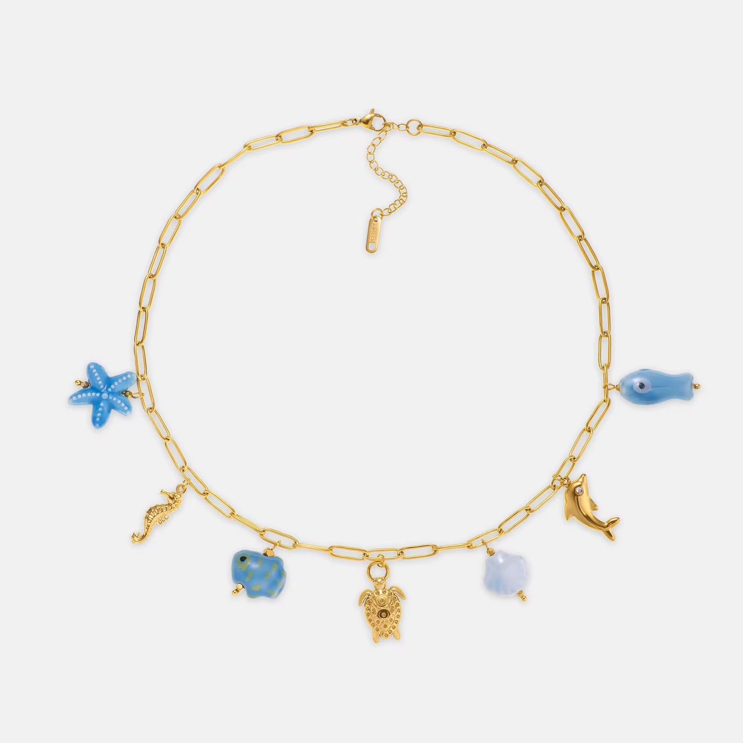 Seaborn Multi Charm Necklace in Blue and Gold by Kataleya Jewellery