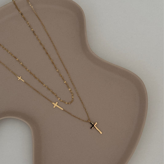 Three Crosses Gold Layered Necklace - Waterproof & Tarnish Free by Kataleya