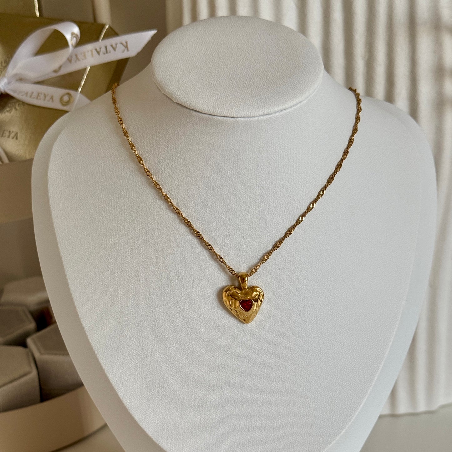 Scarlett Love Red Heart Gold Pendant Necklace by Kataleya