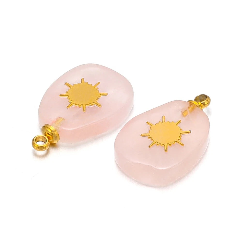 Pink Natural Stone Charm in Gold for Personalised Jewelry Necklaces and Bracelets by Kataleya