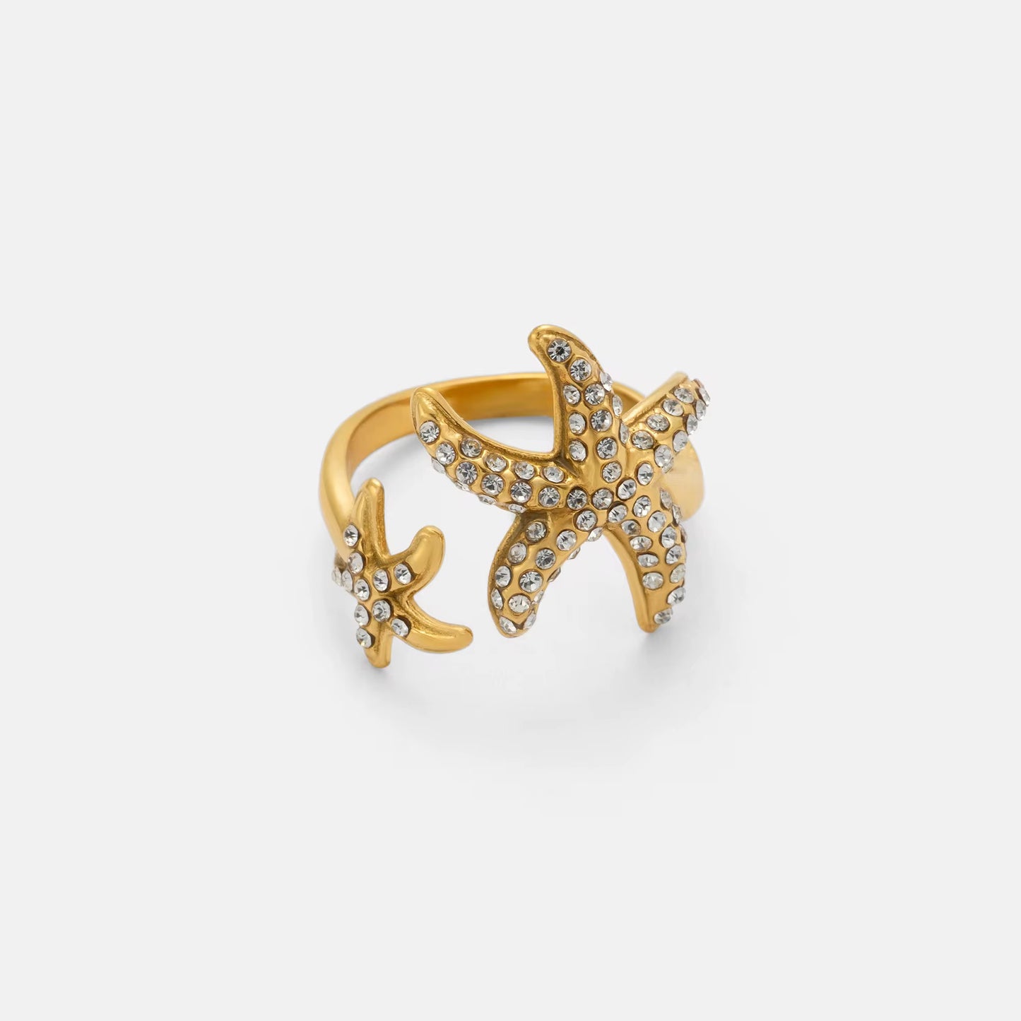 Starfish Dreams Ring, Adjustable, Gold Ring, Adorned with CZ Stones, by Kataleya.