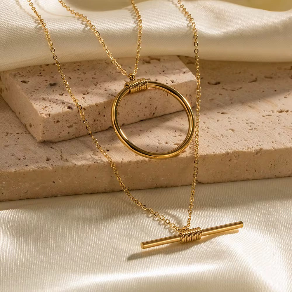 Gold Layered T-Bar Necklace by Kataleya