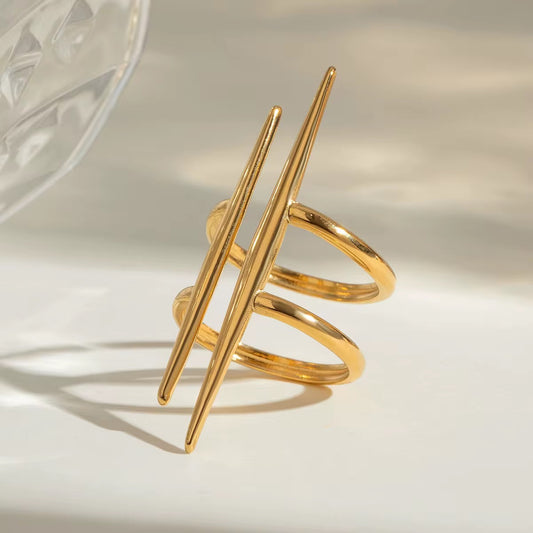 The Edge Ring , geometric, double line, adjustable, gold ring by Kataleya