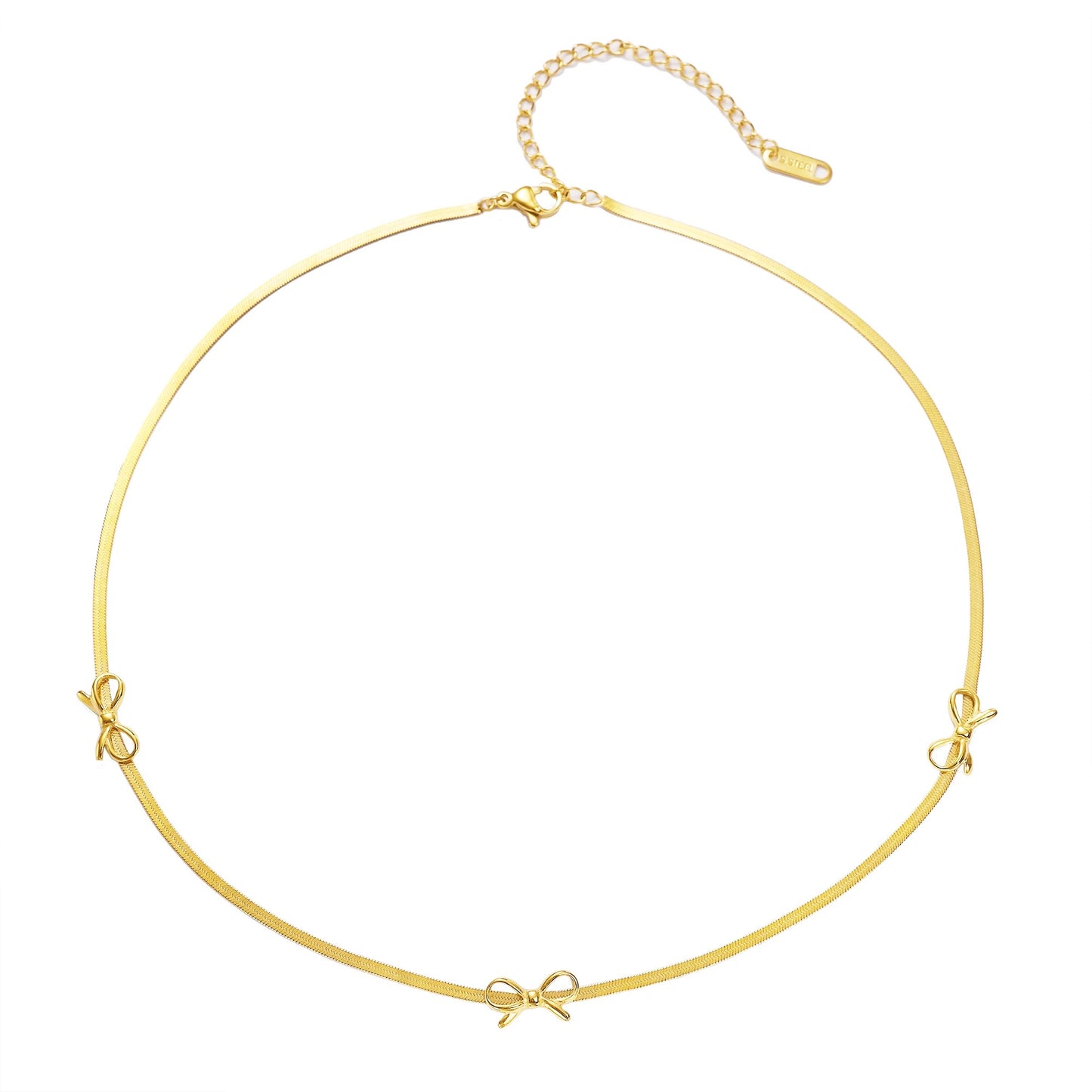 Gold Bow Necklace Snake Chain by Kataleya