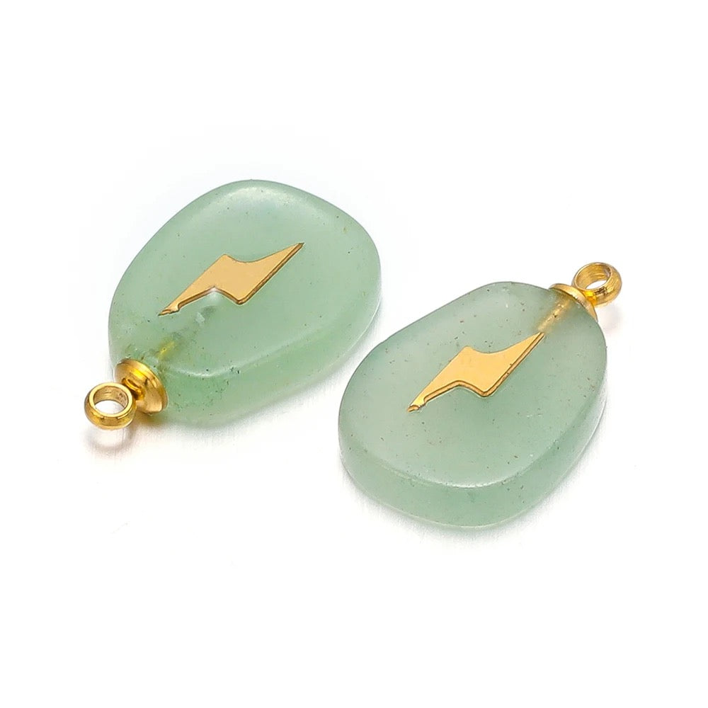 Green Natural Stone Charm in Gold for Personalised Jewelry Necklaces and Bracelets by Kataleya