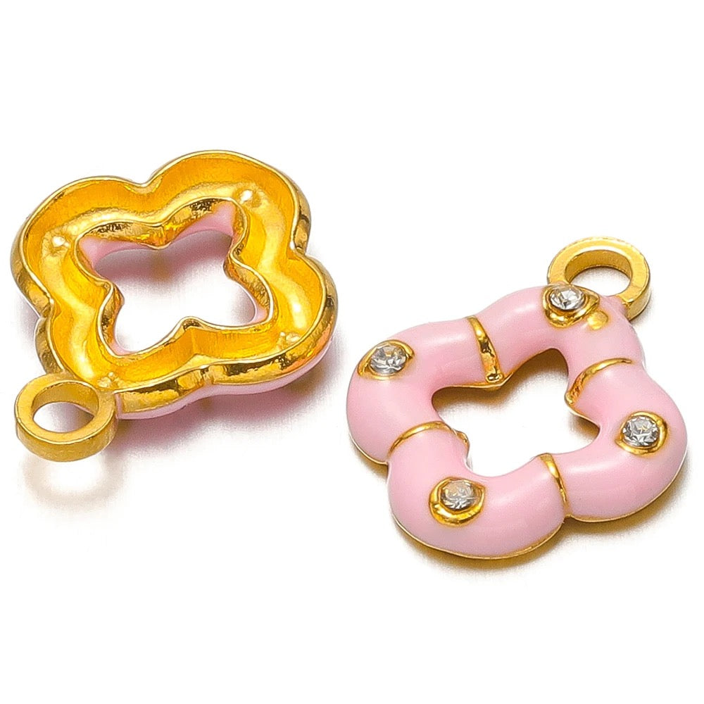 Baby Pink Mini Clover Charm in Gold for Personalised Jewelry Necklaces and Bracelets by Kataleya