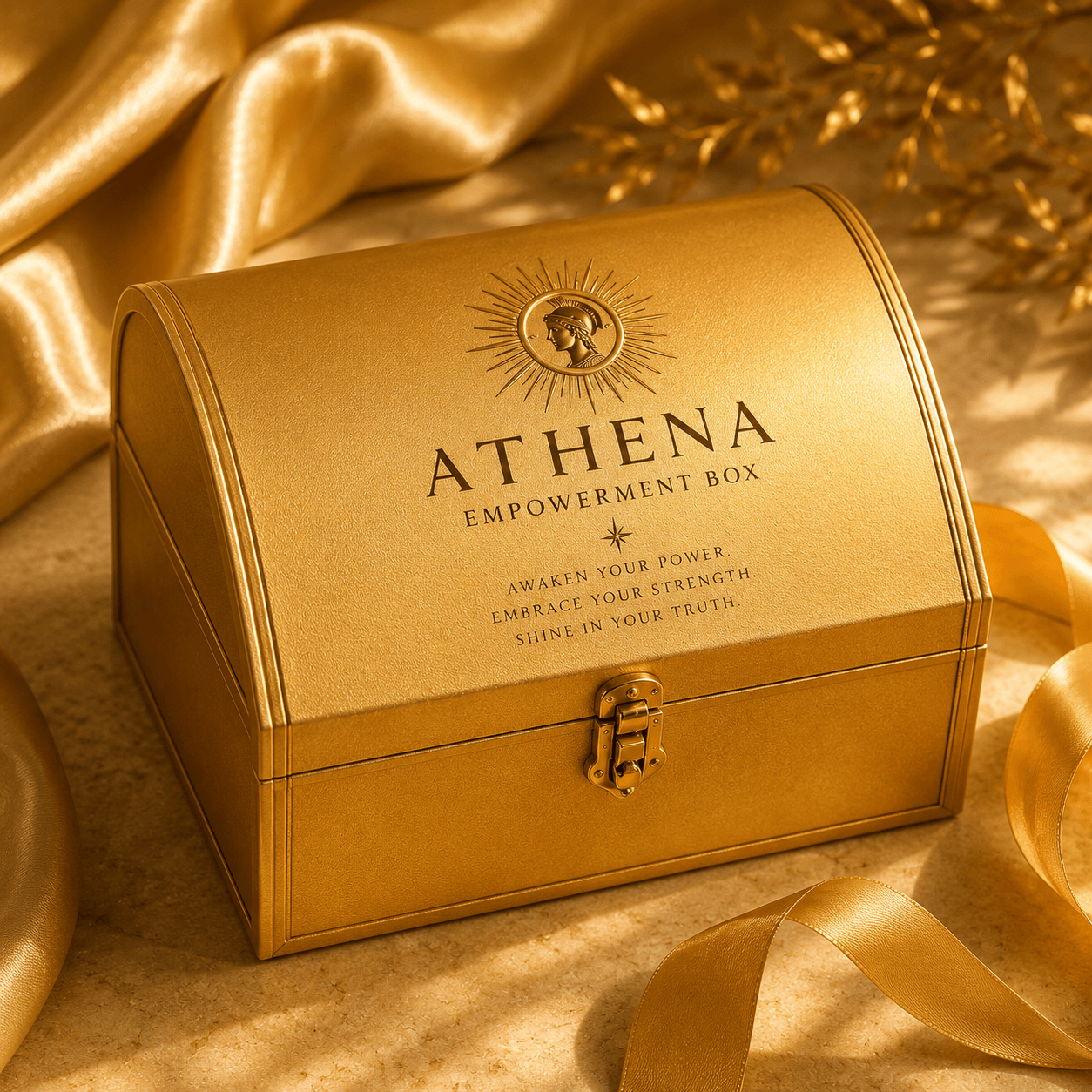 ATHENA Empowerment Mystery Box with empowering phrases, designed to awaken your power and embrace your strength.