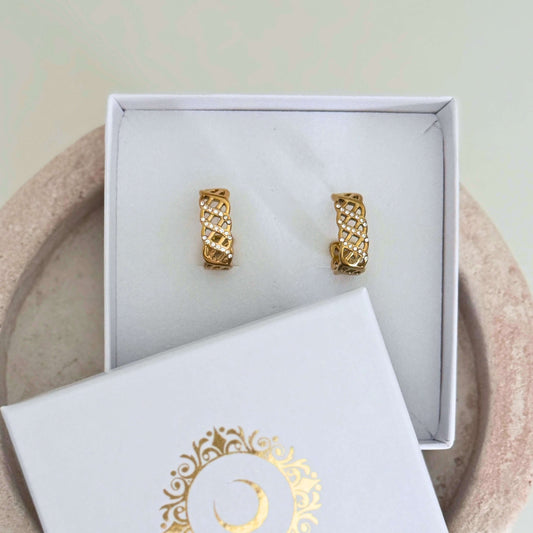 Crystal Gold Lattice Hoops By Kataleya