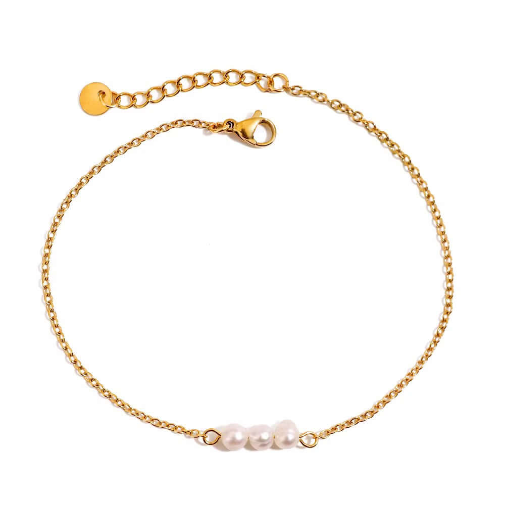 Maia Dainty Pearl Anklet-Three Pearls On A Dainty Gold Chain by Kataleya Jewellery