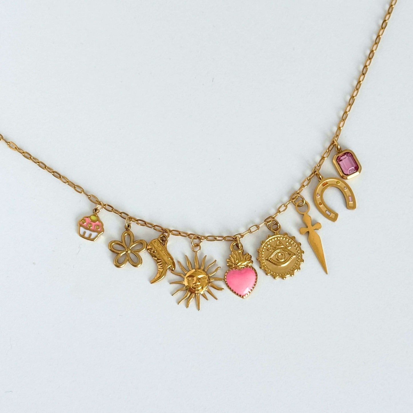 Dainty Pink Charm Necklace by Kataleya Jewellery