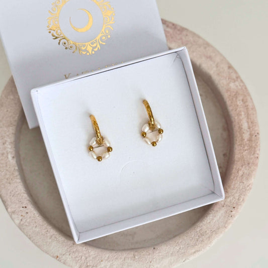 Double Pearl Gold Hoops by Kataleya Jewelry