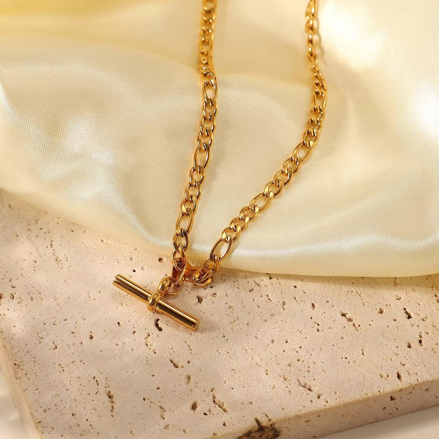 Long Gold T-Bar Necklace by Kataleya