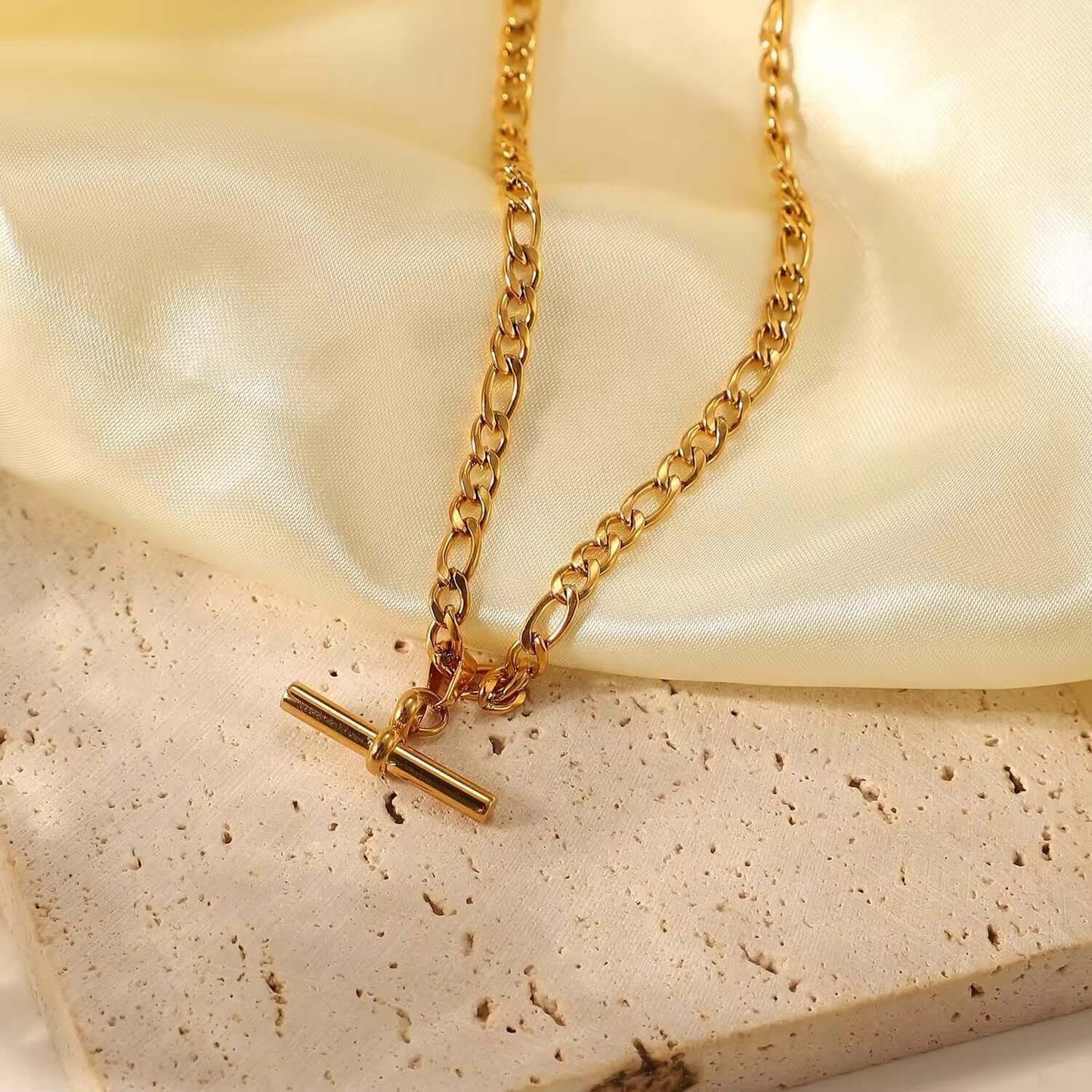 Long Gold T-Bar Necklace by Kataleya