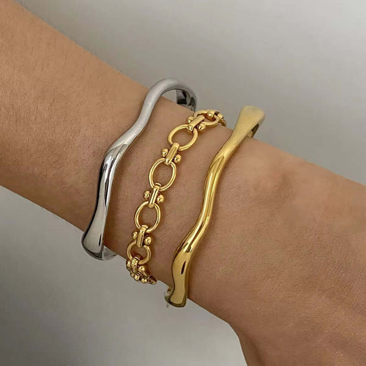 Golden Horizon Chain Bracelet, gold plated stainless steel links accented by subtle bead details, by Kataleya