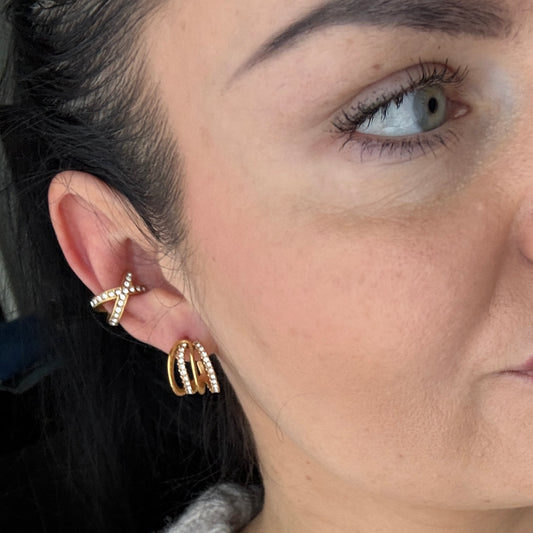 Gold Zirconia Crossover Ear Cuff by Kataleya