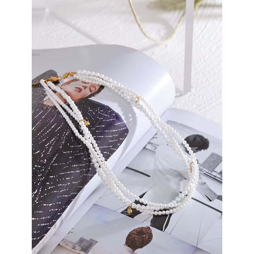 Layered pearl necklace chocker with accented gold beads by Kataleya Jewellery