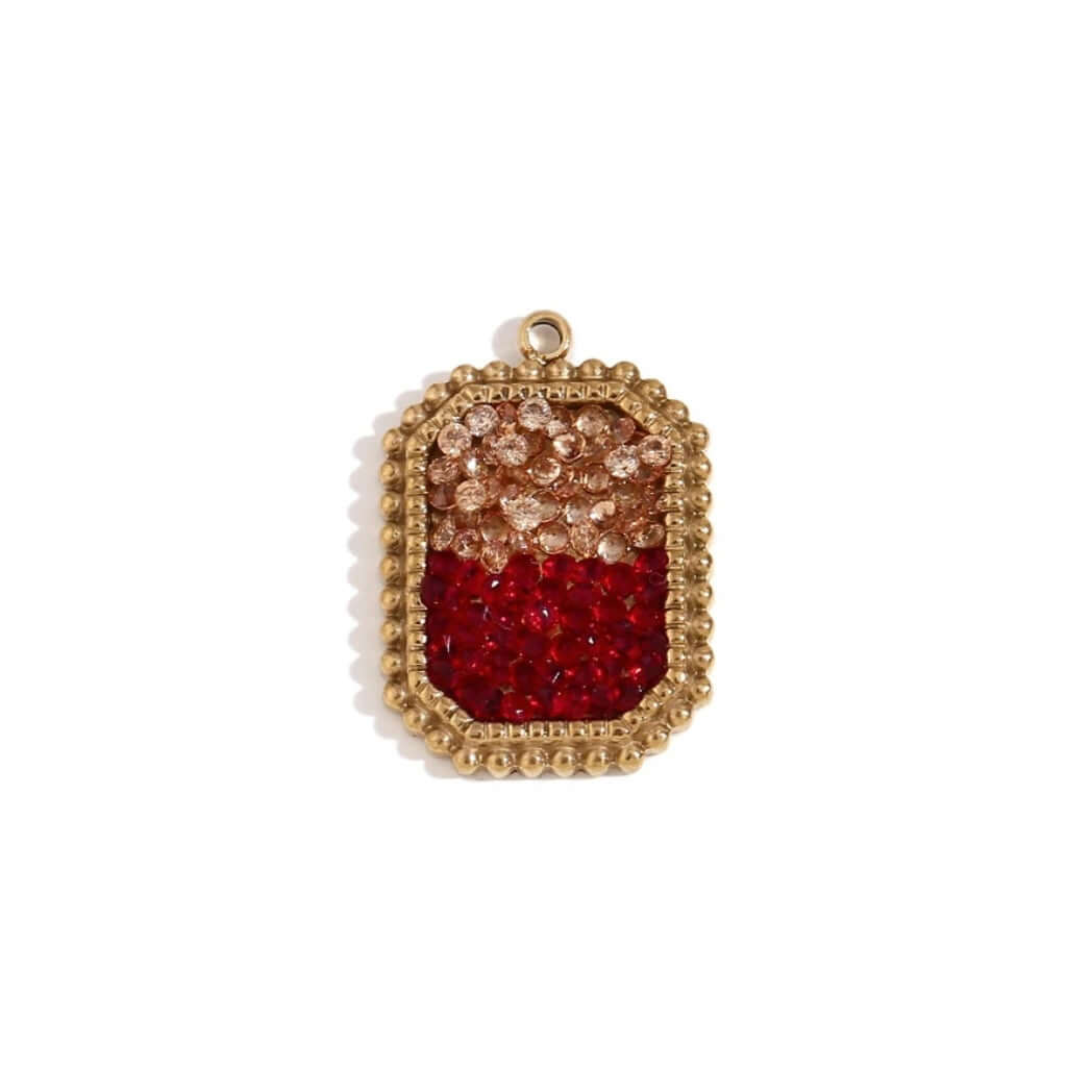 Rectangualr Red & Gold Charm in Gold for Personalised Jewelry Necklaces and Bracelets by Kataleya