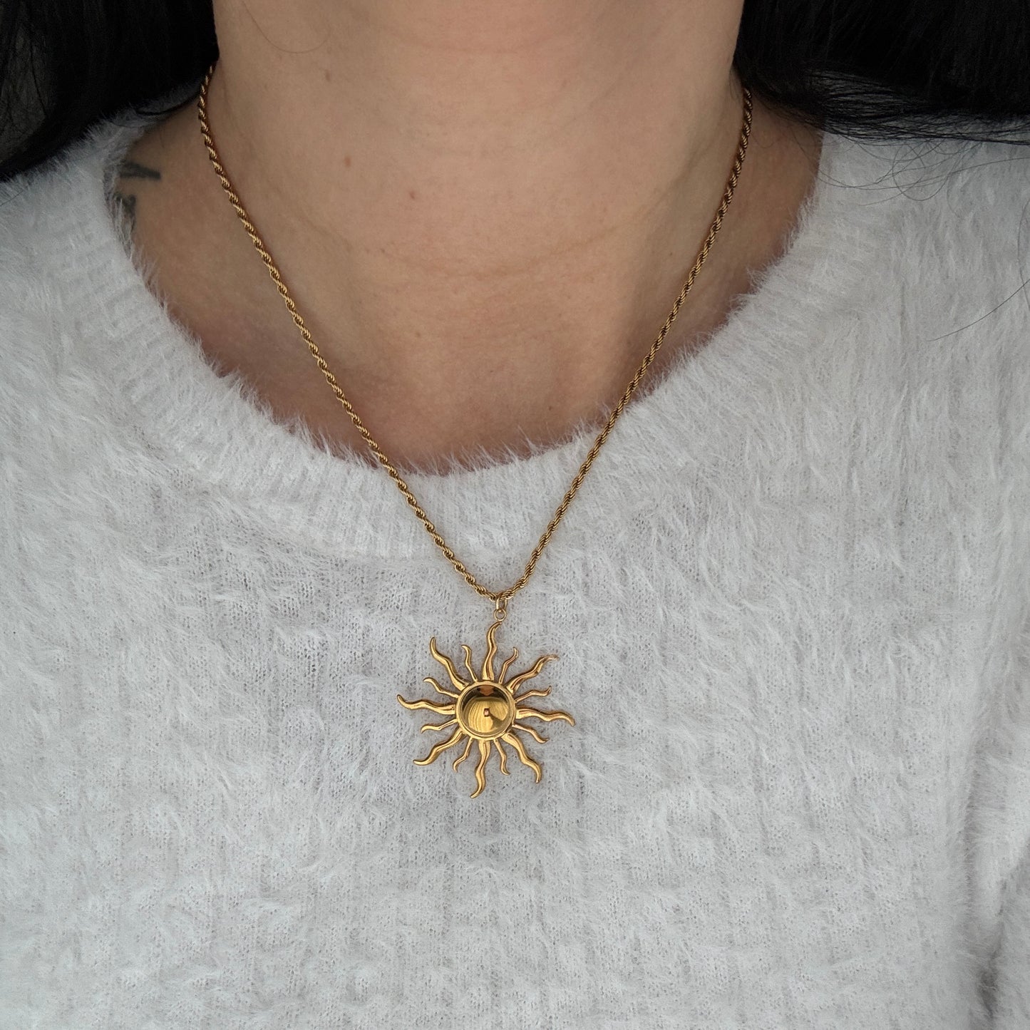 Charming Sun Gold Pendant Necklace by Kataleya